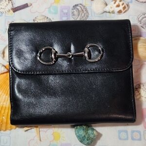 Gucci Black Leather Silver-tone Horsebit Wallet